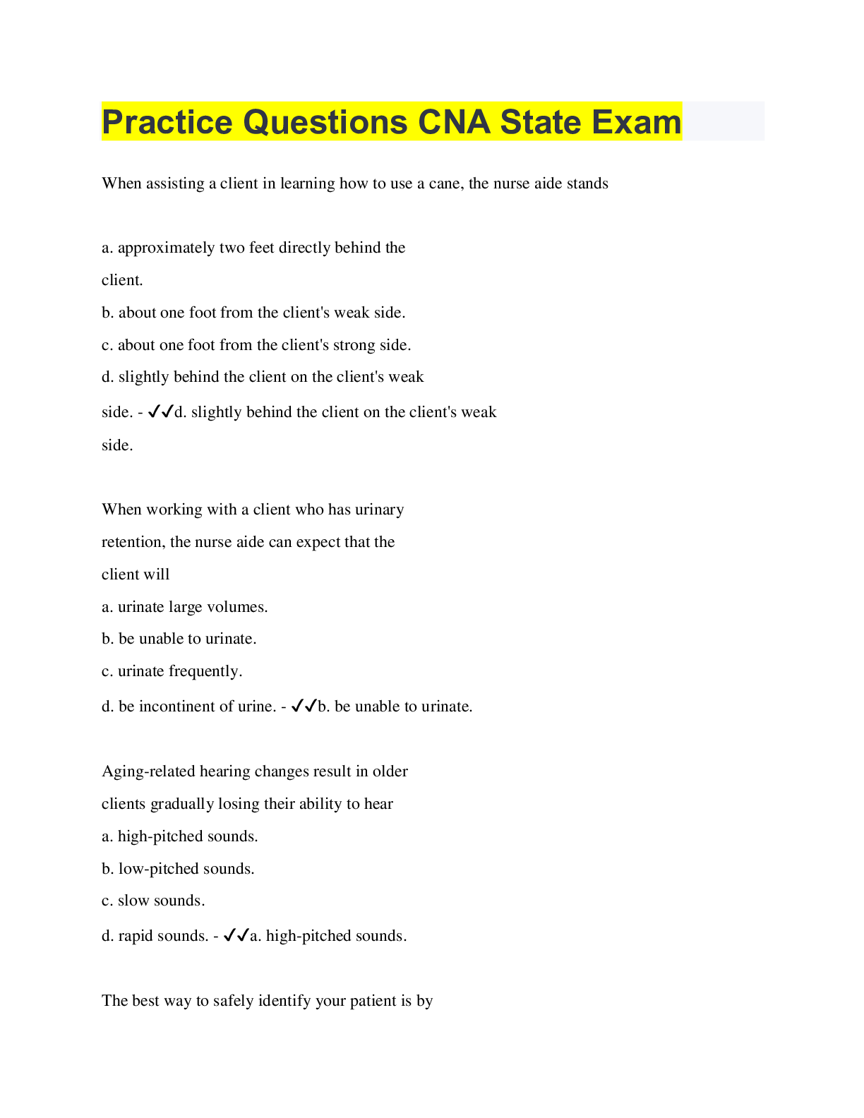 Preview image for CNA PROMETRIC 2022 QUESTION & ANSWERS STATE EXAM